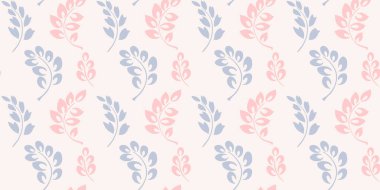 Abstract seamless pattern with vector hand drawn sketch silhouettes tiny branches leaves. Monotone simple pastel print. Template for design, fashion, surface design, fabric, interior decor, wallpaper, 