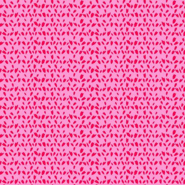 Pembe arka plan üzerinde çizgili çizgiler, noktalar ve damlalar olan modaya uygun, pürüzsüz bir model. Vektör el çizimi şekli. Basit, yaratıcı doku küçük, kar taneleri, daireler, broşürler. 