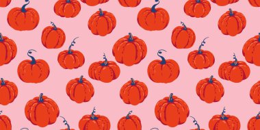 Soyut, sonbahar ve basit balkabaklarıyla renksiz desenli. Vektör el çizimi, yaratıcı şekilli balkabağı izi. Sonbahar için mükemmel, Şükran Günü, Cadılar Bayramı, tatiller. Tasarım, kağıt, kapak için şablon