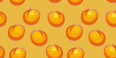 Renkli kayısı ya da şeftali rengi çizilmiş pürüzsüz bir desen. Soyut, biçimlendirilmiş, bir vektör içindeki meyveler. Yaz baskısı. Tasarım şablonu