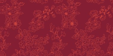 Kusursuz, sanatsal, çiçek desenli çizgiler. Vektör el çizimi çiçekleri özetliyor. Tekstil, moda, baskı, yüzey tasarımı, kumaş, iç dekorasyon, duvar kağıdı şablonu