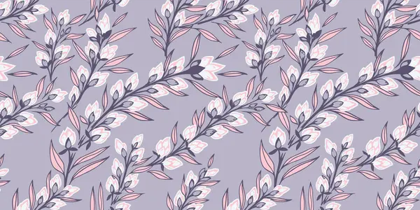 Pastel Blooming Floral Stems Seamless Pattern Abstract Creative Branches Leaves — Stock Vector