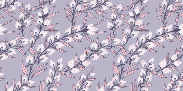Pastel Gently Blooming Floral Stems Seamless Pattern Abstract Creative Branches — Stock Vector