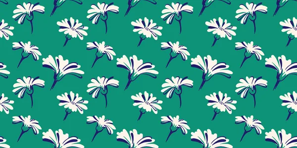 Green Retro Summer Seamless Pattern Creative Simple Shapes Floral Buds — Stock Vector