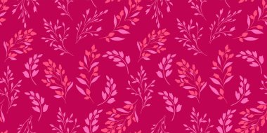 Canlı, kestane rengi, hatları olmayan, siluetsiz, ince dallı yapraklar, çiçek tomurcukları. Minimalist soyut basit noktalar çiçek sapları desenli kolaj. Vektör el çizimi düz.