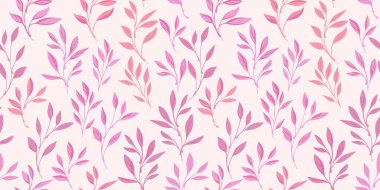 Soyut, incelikle ince yapraklar. El çizimi vektör çizimi. Pastel pembe, soyut yaprak kökü baskısı. Tasarım, tekstil, kolaj için şablon