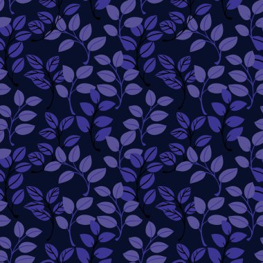 Monoton mor soyut dallar pürüzsüz izler bırakır. Yaratıcı minik yaprak desenleri var. Vektör el çizimi karalama. Yazdırma, tasarım, kumaş kolajı