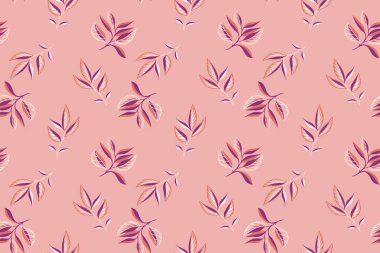 Minimalist pastel dikişsiz desen ve soyut dallar. Bej arka planda rastgele dağılmış yaratıcı, şirin bir yaprak. Vektör el çizildi. Tekstil ve baskı için kolaj şablonu, 