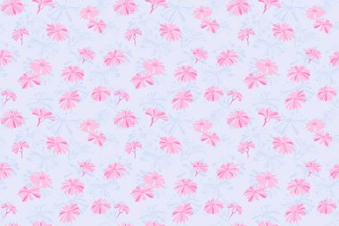 Pastel mavi, basit, pürüzsüz desenli, vektör elle çizilmiş, küçük, soyut, desenli, çiçekli çiçekler. Tasarım, kumaş, tekstil ve baskı için kolaj şablonu