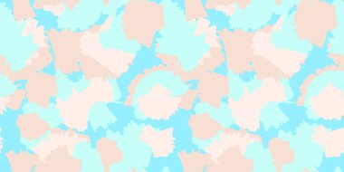 Pastel bej pürüzsüz desen dairesel fırça darbeleri. Vektör el çizimi. Soyut ebru etkisi yazdırma. Rastgele lekeler, damlalar, lekeler, mavi mürekkep desenli. Dizaynlar için kolaj