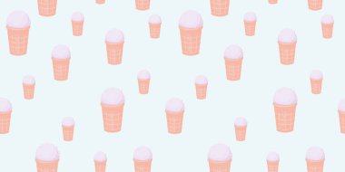 Soyut sanatsal şirin dondurmayla kusursuz desen beyaz arka planda rastgele dağılmış. Vektör el çizimi illüstrasyon. Yaz baskısı ve taze tatlı. Tasarımlar için kolaj, çocuk tekstil