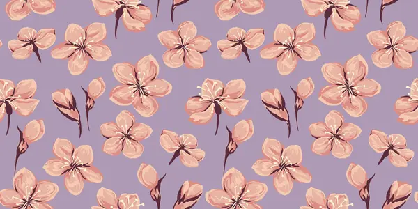 Pastel mor minimalist yabani çiçekler ve tomurcuksuz desenler. Vektör el çizimi. Sanatsal soyut fırça çiçek baskısı. Tasarımlar, kumaşlar, moda için çizim şablonu