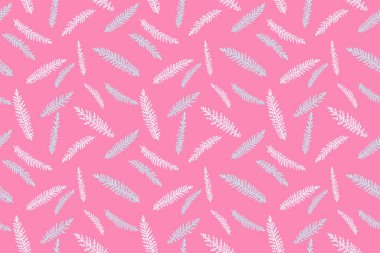 Küçük dalları köknar olan soyut pembe, pürüzsüz desen. Vektör el çizimi. Minimalist botanik baskı. Yazdırma, tasarım, kumaş desenli kolaj