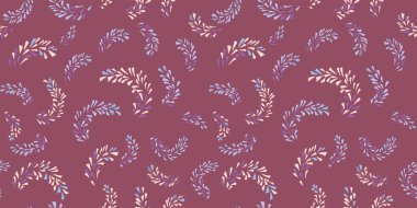 Kusursuz desenli soyut boyalı dallar, küçük şekiller, noktalar, noktalar. Basit minimalist kahverengi arka plan. Vektör el çizimi. Tasarımlar için kolaj, yazdırma