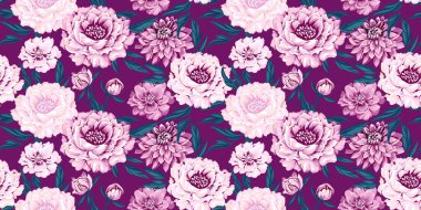Kusursuz soyut çiçek deseni. Çiçekli duvar halısı. Çiçekli süslü çayır bordo baskı. Tasarım, tekstil, moda, yüzey tasarımı, kumaş şablonu
