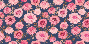 Çiçekler açıyor ve turkuaz arka planda pürüzsüz desenler bırakıyor. Sanatsal soyut çiçek baskısı. Vektör el çizimi illüstrasyon. Tasarım, tekstil, kumaş, duvar kağıdı şablonu