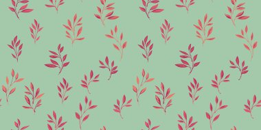 Soyut küçük izolasyon dalları yeşil, pürüzsüz desen bırakır. Vektör el çizildi. Minimalist yaprak gövdesi baskısı. Tasarım, kolaj için şablon, desenli