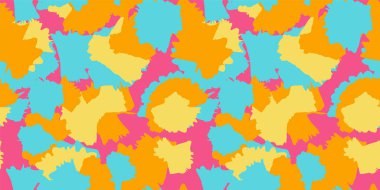 Renkli sanatsal soyut, dairesel fırça darbeleri kusursuz desen oluşturur. Vektör el ebru etkisi. Yazın rengarenk arka plan, rastgele lekeler, damlalar, lekeler, desenler. Tasarım için kolaj