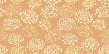 Altın rengi, kusursuz desenli, soyut çiçekli. Vektör eli çizilmiş. Yaratıcı şekiller çiçek desenli baskı. Tasarım, tekstil, moda, yüzey tasarımı, kumaş şablonu