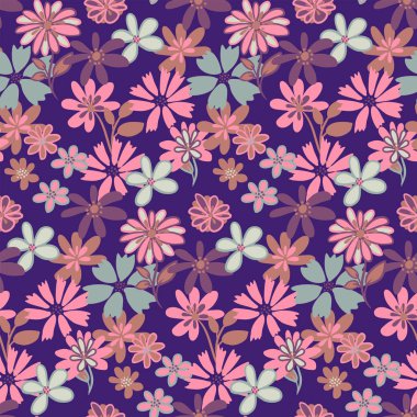 Renkli, pürüzsüz desenli, şirin çiçekli. Vektör el çizimi karalama. Özgürlük çiçekleri olan soyut bir yaz geçmişi. Tasarımlar için şablon, defter kapağı, çocuksu tekstil