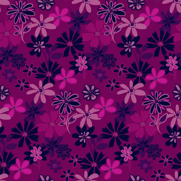 Kusursuz desenli, basit şekilli yaratıcı çiçekli. Vektör el çizimi karalama. Soyut burgundy arka planda, çiçek desenli. Tasarımlar için şablon, defter kapağı, çocuksu tekstil