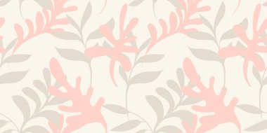 Organik şekiller soyut dallar, kusursuz desenler bırakır. Vektör el çizimi. Minimalist botanik baskı ile monoton pastel ışık arka planı. Tasarımlar, tekstil, kumaş şablonu,