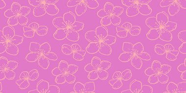 Pastel pembe, pürüzsüz desenli, şekilli, çiçekli. Vektör el çizimi. Soyut özet basit çiçek süsü. Tasarım, kumaş, tekstil, baskı şablonu