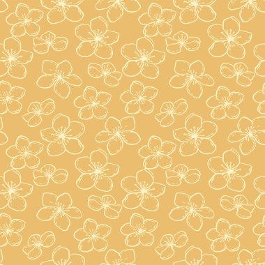 Basit sanatsal çiçek çizgileri olan sarı pürüzsüz desen. Vektör el çizim çizimleri çizdi. Soyut bir siluet çiçek süsü. Tasarım, kumaş, baskı ve yüzey tasarımı için şablon