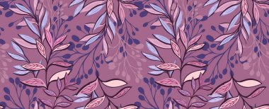 Sanatsal şekiller dalsız yapraklı bitkileri şekillendirir. Vektör el çizimi illüstrasyon. Yaratıcı eşsiz orman bitkileri baskısı. Tasarım, tekstil, kumaş şablonu