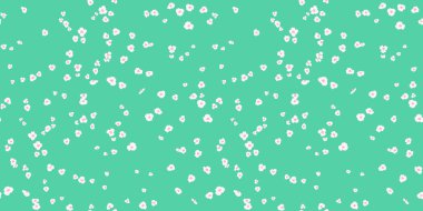 Soyut şekiller, çiçekler, benekler, rastgele noktalar, noktalar, kusursuz desenler. Vektör el çizim şekilleri çiziyor. Yeşil bir arka planda küçük bir çiçek deseni boyadım..