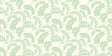 Soyut yeşil dallar rastgele saçılmış, pürüzsüz bir desen. Vektör el çizimi. Yaratıcı minik yaprak, arka planda iz bırakır. Tasarım şablonu