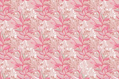 Benzersiz dalları, yaprakları ve yaprak desenleri olan soyut sanatsal orman deseni. Yaratıcı bej botanik çağdaş kusursuz baskı. Vektör el çizimi. Tekstil ve moda tasarımları