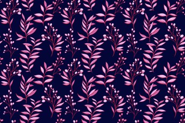 Soyut sanatsal özgün yaprak sapları, daldaki böğürtlenleri şekillendirir. Yaratıcı burgundy bitkileri koyu bir arka planda, çağdaş, pürüzsüz izler. Vektör el çizimi. Kumaş için tasarımlar