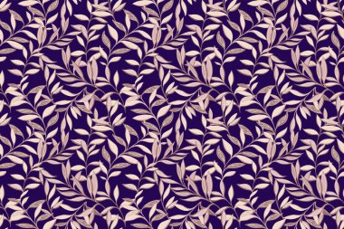 Yaratıcı dalları olan soyut sanatsal orman deseni. Pastel bej bitkiler koyu bir arka planda pürüzsüz izler. Vektör el çizimi. Kumaş, kapak, tekstil, moda tasarımları