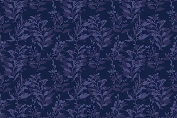 Şekil dalları olan koyu mavi desenli monoton. Vektör el çizimi. Sanatsal soyut yaprak, dikişsiz çiçek deseni. Moda, kumaş, duvar kağıdı, tekstil için tasarım