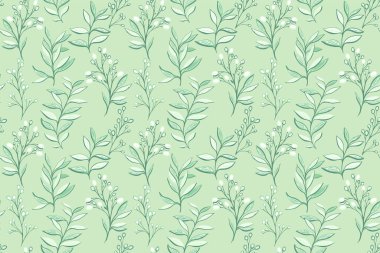 Soyut sanatsal şekilli pastel nane deseni yaprak sapları, dalda yaratıcı meyveler. Eşsiz bitkiler çağdaş, kusursuz izler. Vektör el çizimi. Kumaş için tasarımlar