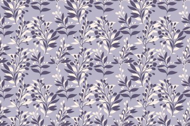 Gri desenli ve soyut botanik dalları yapraklı. Vektör el çizimi. Yaratıcı basit arkaplan yapraklı çiçek baskısı. Moda, kumaş, duvar kağıdı için tasarım