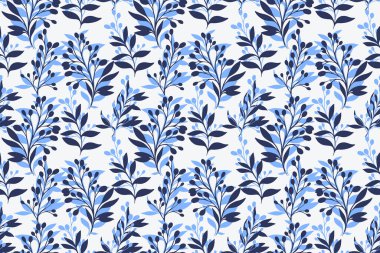 Mavi soyut sanatsal şekiller dalları pürüzsüz bir desen bırakır. Vektör el çizimi. Yaratıcı basit arkaplan yaprağı yazdırma. Moda, kumaş, duvar kağıdı için tasarım