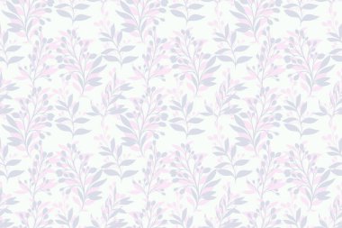 Botanik dalları olan monoton pastel desenli. Vektör el çizimi. Yaprak saplı basit ve soyut bir arkaplan. Moda, kumaş, duvar kağıdı için tasarım