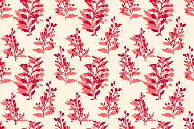 Kırmızı soyut şekilli basit tropikal desen dalları şekillendirir. Vektör el çizimi. Yaratıcı çiçek kökleri arka planda pürüzsüz izler bırakır. Moda, kumaş, duvar kağıdı, tekstil için tasarım