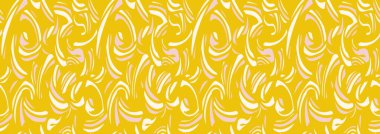 Soyut organik şekiller kusursuz desenler. Vektör el sarı arka planda kıvrımlı ve dalgalı kalın çizgiler çizdi. Çağdaş minimalist baskı. Düz dinamik geometrik süs