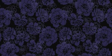 Soyut şekilli koyu, pürüzsüz desenli düğün çiçekleri, nonoşlar. Yaratıcı hatlar, çizgiler, çiçek desenleri. Vektör el çizildi. Tasarımlar için eşsiz doğa süsü