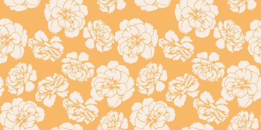 Kusursuz desenli, soyut şekilli düğün çiçekleri, nonoşlar. Sarı arka planda çift renkli siluetler çiçek deseni. Vektör el çizildi. Tasarımlar için doğa süsü