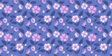 Soyut yaratıcı çiçekler ve mavi arka planda pürüzsüz desenler. Vektör el çizildi. Çiçek desenli çiçek deseni. Tasarımlar için süs, çocuklar için tekstil, defter kapağı