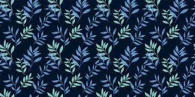 Soyut sanatsal dallar koyu bir arka planda pürüzsüz izler bırakır. Stilize edilmiş yaprak sapları. Vektör çizimi. Tekstil, kumaş ve duvar kağıtları için doğa süsü.