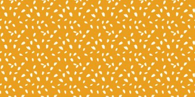 Sade puantiyeli noktalar, damlalar, sarı arka planda pürüzsüz lekeler. Vektör el çizimi. Yaratıcı küçük kar taneleri, daireler şeklinde izler. Çağdaş minimalist süs.