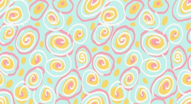 Eşsiz girdap, soyut organik şekiller, mavi bir arka planda kusursuz desenler. Düzensiz dairesel çizilmiş vektör eli. Yazdırma için çağdaş arkaplan süsü