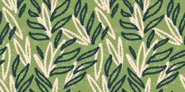 Eşsiz soyut organik şekiller kusursuz desenler. Yeşil arka plan. Vektör el çizimi, yaratıcı formlar baskısı. Çağdaş minimalist süs.