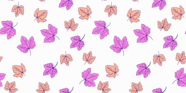 Minimalist seamless pattern featuring pink leaves on a white background. The simple elegant design is perfect for fabric, wallpaper, packaging, giving natural, stylish touch. clipart