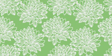 Yeşil arka planda geniş, ayrıntılı çizgili çiçekleri olan minimalist, pürüzsüz çiçek deseni. Modern tekstil, ambalaj, duvar kağıdı ve ev dekorasyonu için mükemmel..